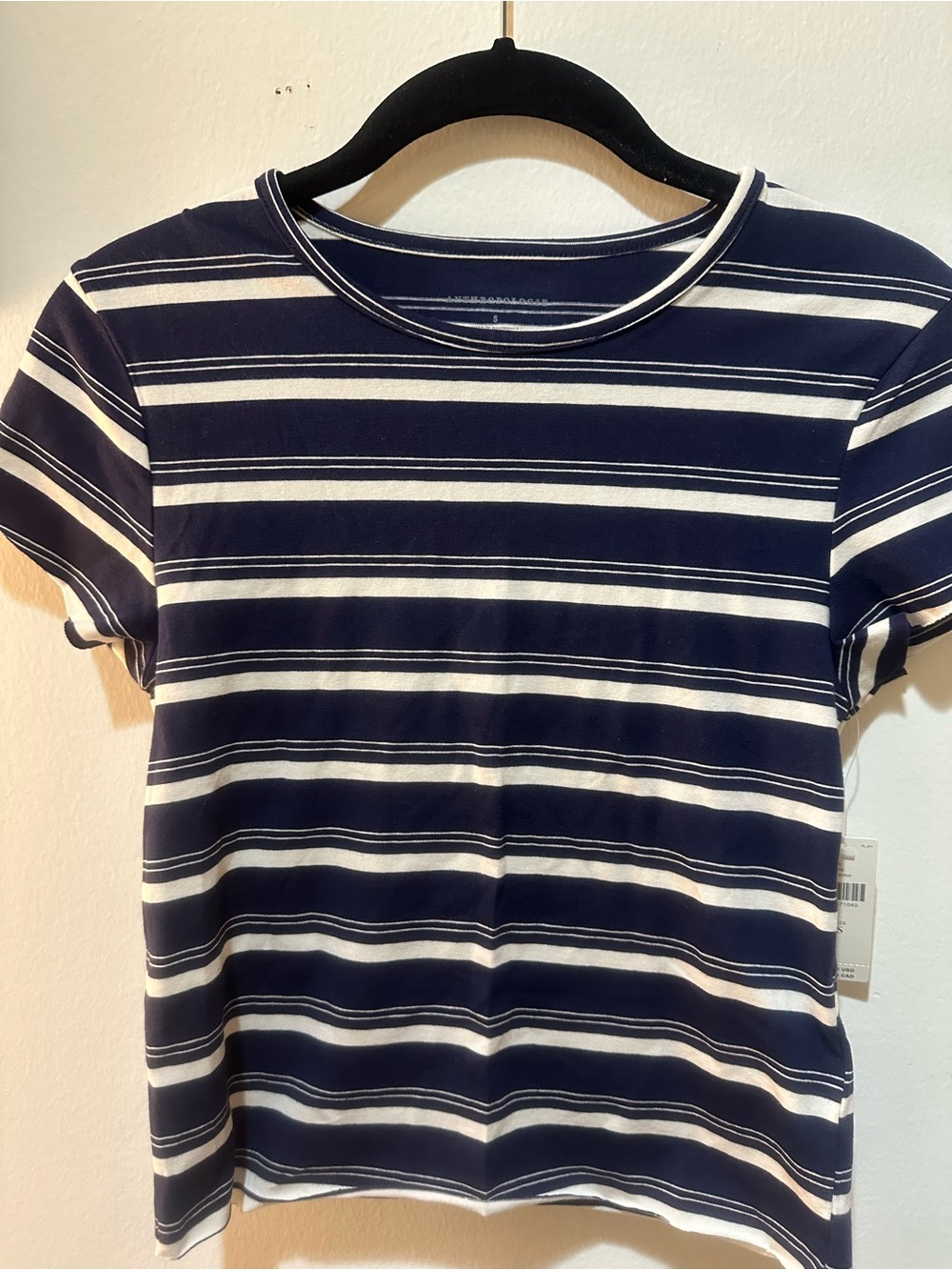 Anthropologie Navy & White Striped Short Sleeve Tee
